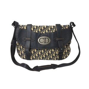 Christian Dior Trotter messenger bag shoulder Beige Tan Navy Blue